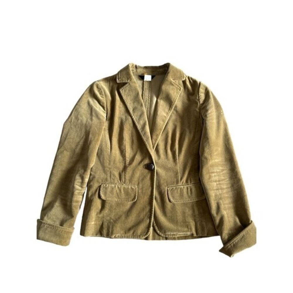 J. Crew Womens 100% Cotton Velvet Green One Button Blazer Jacket sz 2 Minimalist - Picture 2 of 4